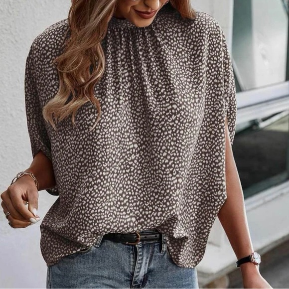 Boho Leopard Print Batwing Sleeve Blouse - Picture 3 of 4